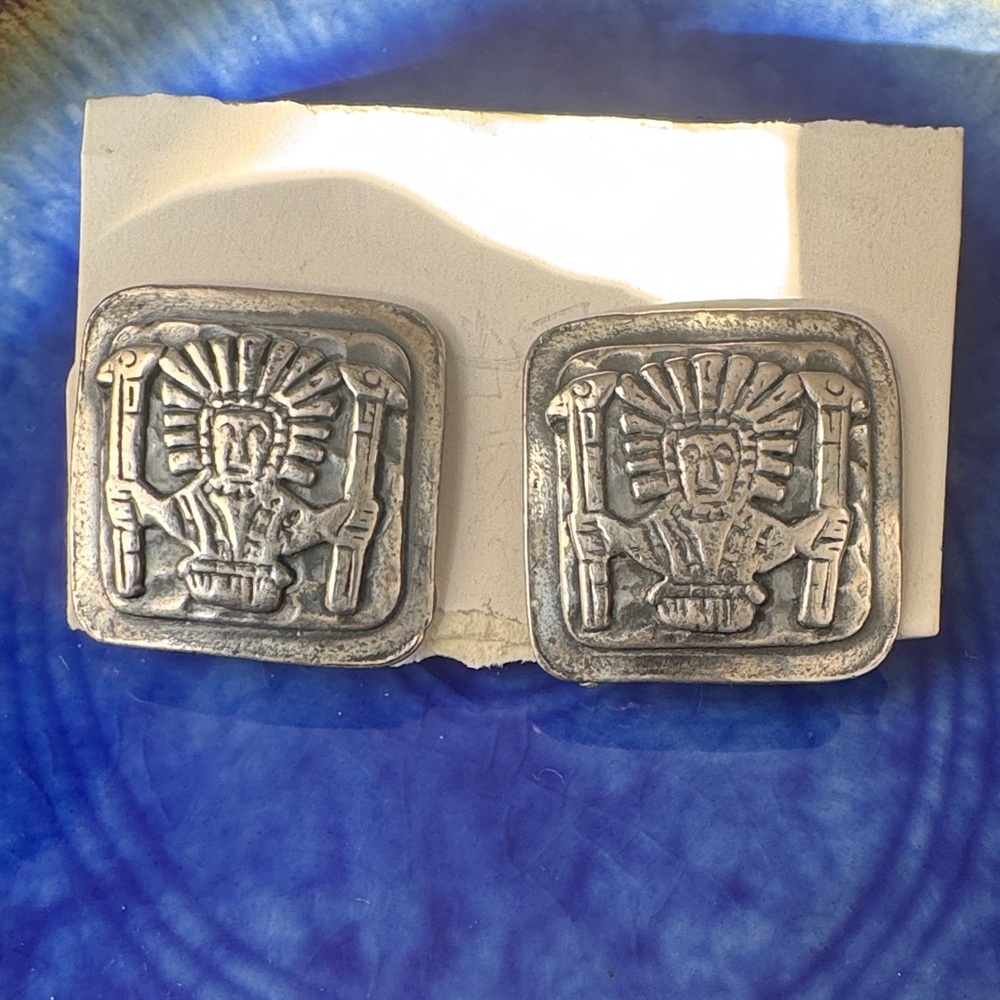 Vintage CORO Silver Tone Quetzalcoat Figure Clip-On earrings